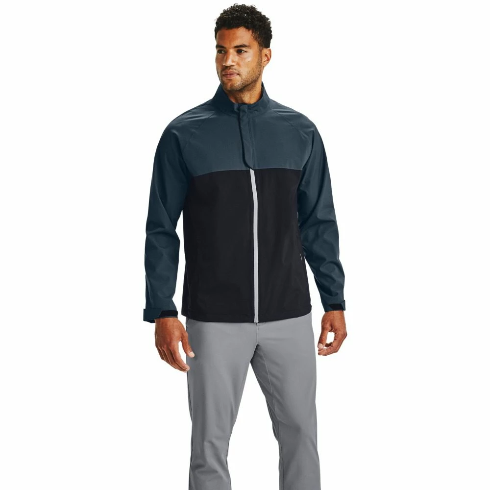 Under Armour Men's UA Golf Rain Jacket - Black / Mechanic Blue - Image 3