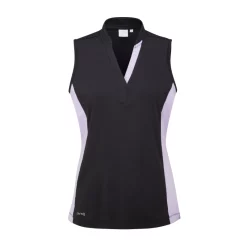 Ping Ladies Bardot Sleeveless Polo Shirt - Black/Cool Lilac