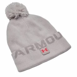 Men's Under Armour Halftime Fleece Pom Golf Beanie - Ghost Gray/Tin/Bolt Red